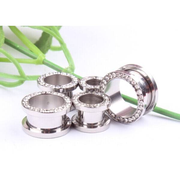 Ørepropper med klare edelstener, stor størrelse, kirurgisk stål, 2 stk, 8 mm