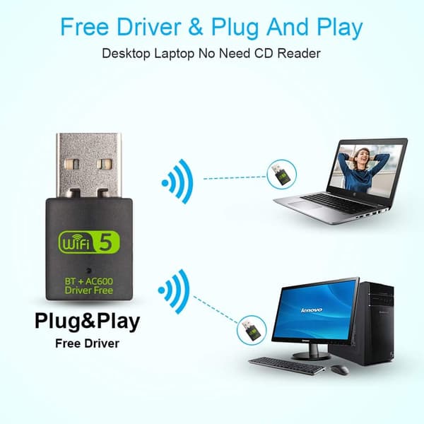 Usb Wifi Bluetooth-adapter, for PC/Laptop/Stasjonær
