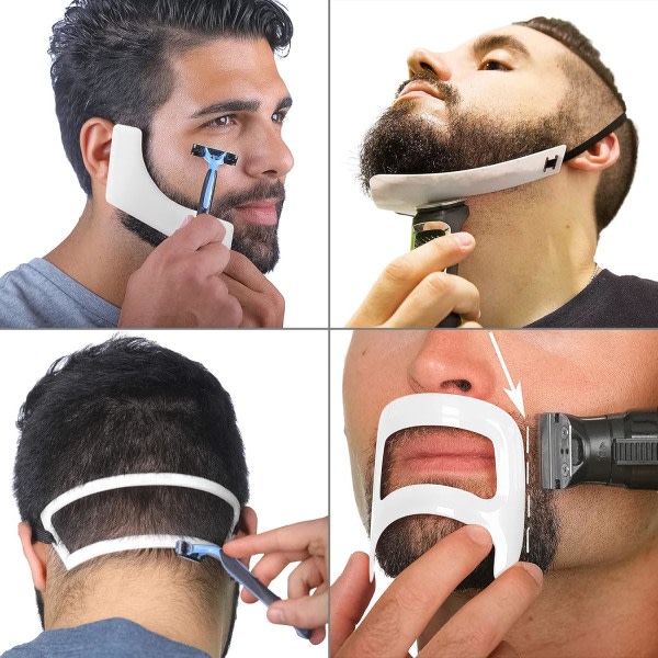 Skägg- och halsringningsguide, verktygssats för hårklippning för män, mall för formning av bockskäggmustasch Wh