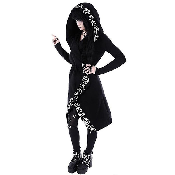 Kvindestilfuld Gothic Punk Hoodie Løstsiddende Jakke Yderbeklædning Langærmet Åben Front Frakke Halloween M