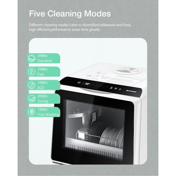 BlitzHome APP Mini Dubbel Vatteninlopp Diskmaskin Borddiskmaskin Diskmaskin