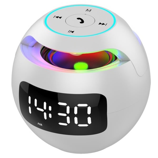 5.0 Bluetooth trådlös högtalare Led digital väckarklocka FM-radio Musik mp3-spelare white