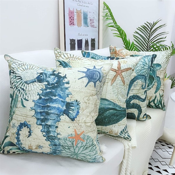 Deksel 45x45, sett med 4 stk sofa dekor i bomull og lin