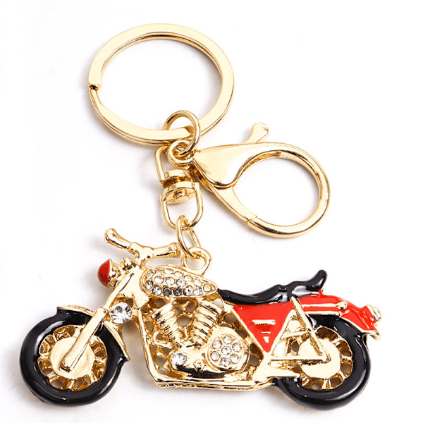 Fashion Motorcykel Nyckelring Guld Röd Emalj Flickor Barn Present