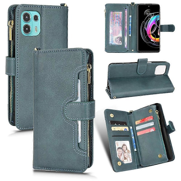 Etui til Motorola Edge 20 Fusion Beskyttelse Lynlås Magnetisk Tegnebog Kortholder PU Læder Flip Etui Grøn{GKS} Green A