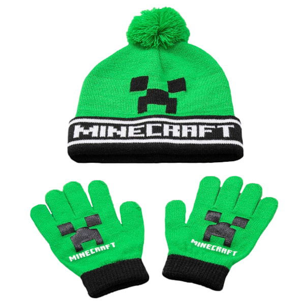 Minecraft Creeper Hette og Hansker Sett One Size Grønn/Svart Green/Black One Size