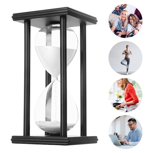 20 Minutters Timeglas Hvidt Sand Timer Træ Sort Stand Timeglas Ur til Kontor Køkken Indretning Hjem - 20min Hvidt Sand