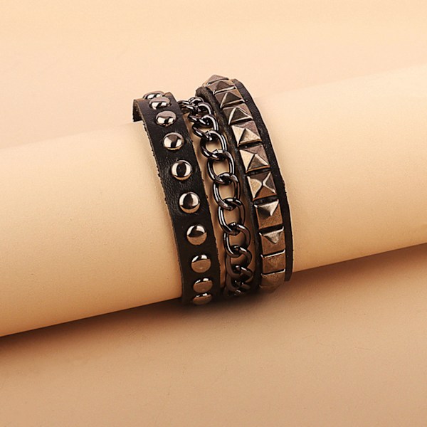Punk-armband för män och kvinnor - Goth svart nitarmband i läder, justerbart