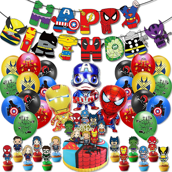Spider-Man Iron Man Tegneserie Superhelt Tema Fødselsdag Dekoration Balloner Banner Cupcake Kage Topper Sæt Festartikler Lion