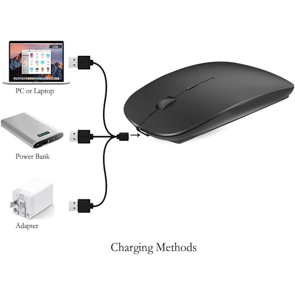 Uppladdningsbar Bluetooth-mus för MacBook Pro/MacBook Air/iPad, Trådlös mus för Laptop/Notebook/PC/Chromebook (Svart)