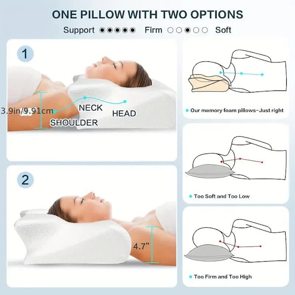 Butterfly Cervicalkudde, Memory Foam-kudde, Lindra nacksmärta och snarkning, Ergonomisk kudde, Mörkgrå Dark Gray