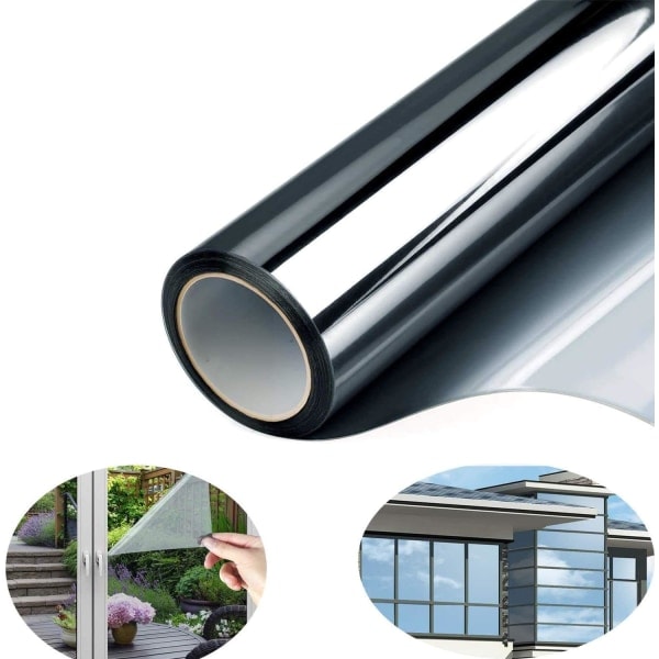 Self Adhesive Mirror Film Solar Film One Way Window Anti Heat Anti UV Anti Light Anti Peeping Privacy Protection Home Office Shop (Black, 40x400cm)