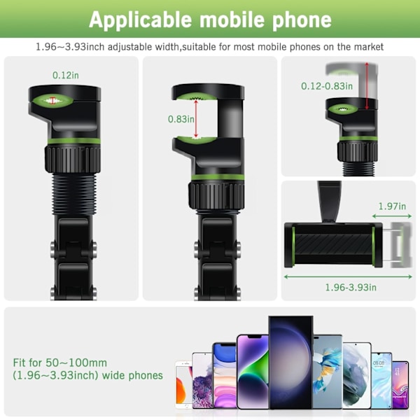 Bilholder til bakspejl - 360° drejelig og udtrækkelig biltelefonholder med justerbar bakspejltelefonholder Rearview Mirror Phone Holder