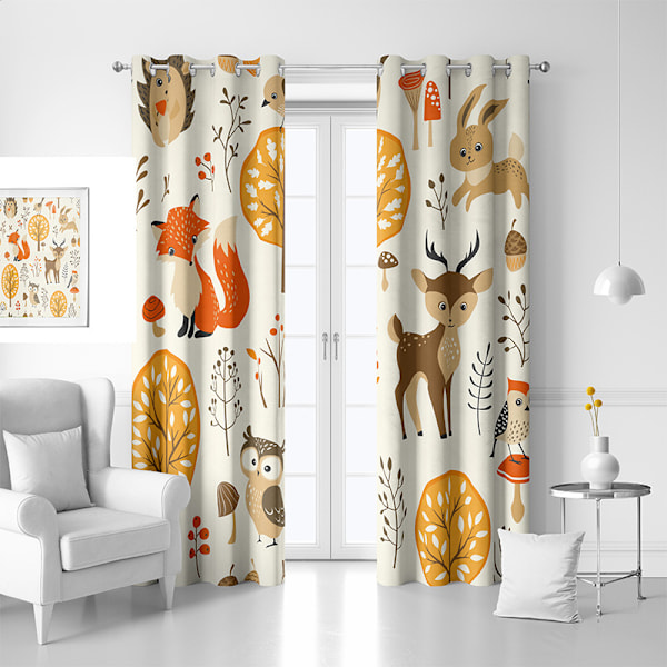 Forest Animals Barnrum Cartoon Sovrum Gardiner 150*166 Termiskt Isolerade