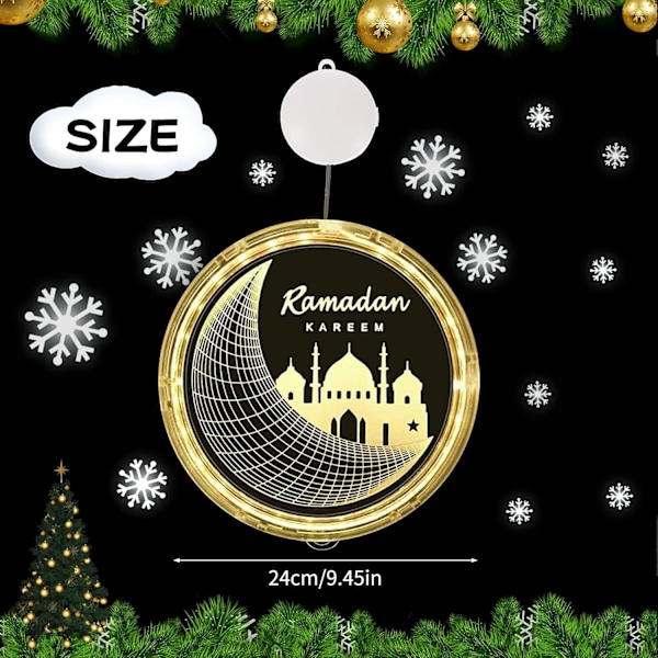 LED Muslim Ramadan -valoketju (25cm) - Ripustettavat koristevalot imukuppikoukulla Eid-juhlaan moon lock