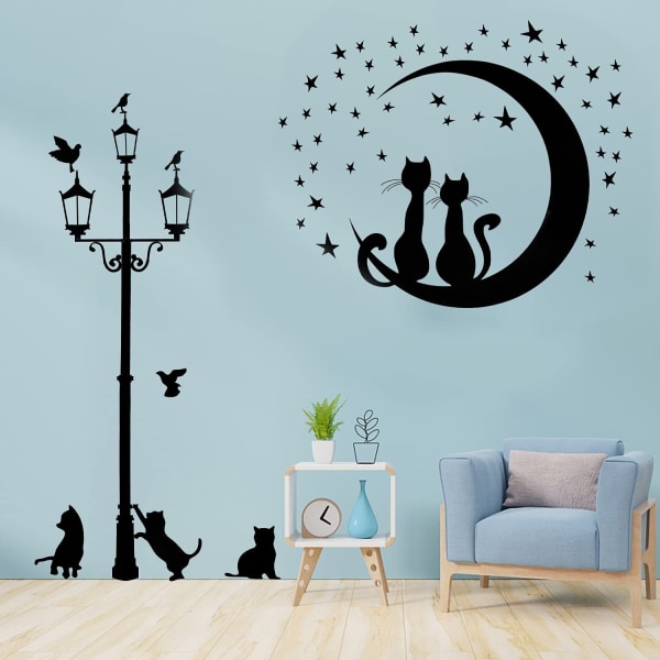 2 st Black Cats Wall Stickers Självhäftande Set för Wall De