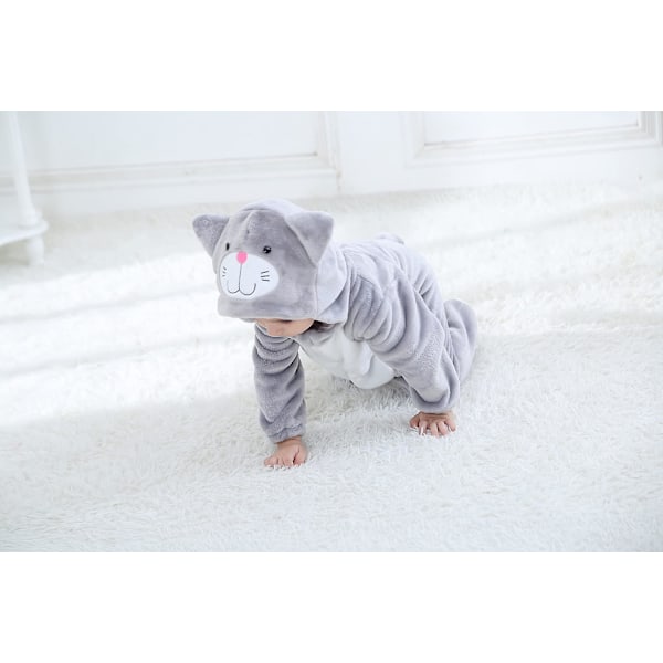 Reedca Toddler's Dinosaur Costume för barn Söt huvtröja kostym för Halloween Grå Ca Gray Cat 0-3 Months