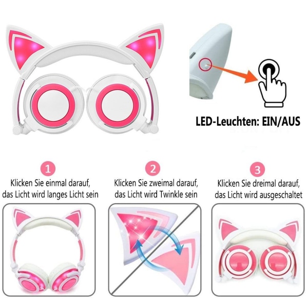 Hörlurar för barn, flickor, LED-ljus med trådbundna, vikta hörlurar