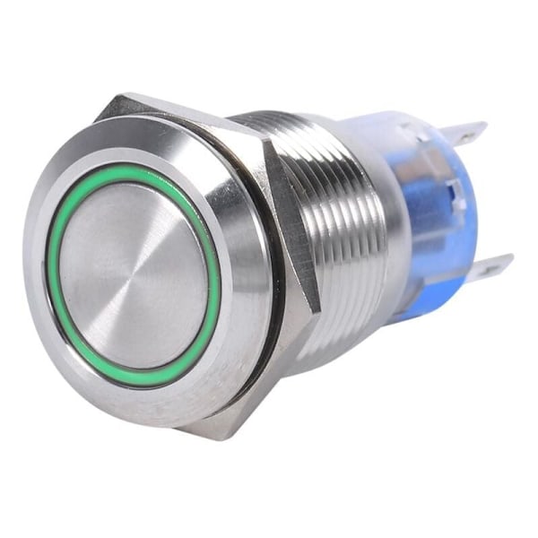 19mm 12V Waterproof Stainless Steel Self-Locking Latching Push Button Switch Green LED