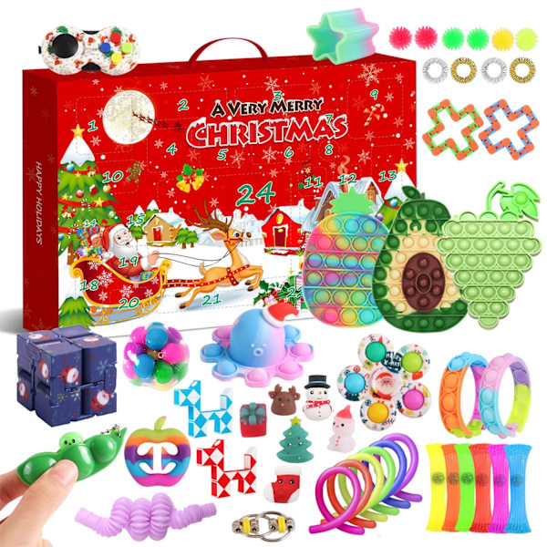 Ny Adventskalender 2021 Jul Leksak för Barn Nedräkningskalender 24 Dagar Jul Leksaker Jul Tryck Bubblor Leksak Pack Present Jul Dark Khaki