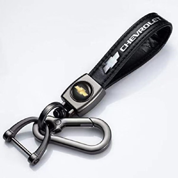 Läder Nyckelring Krok Nyckelring med Bilmärkeslogga Fjäderspänne & Ring Kompatibel med Stora Bilmärken【GKS】 Chevrolet