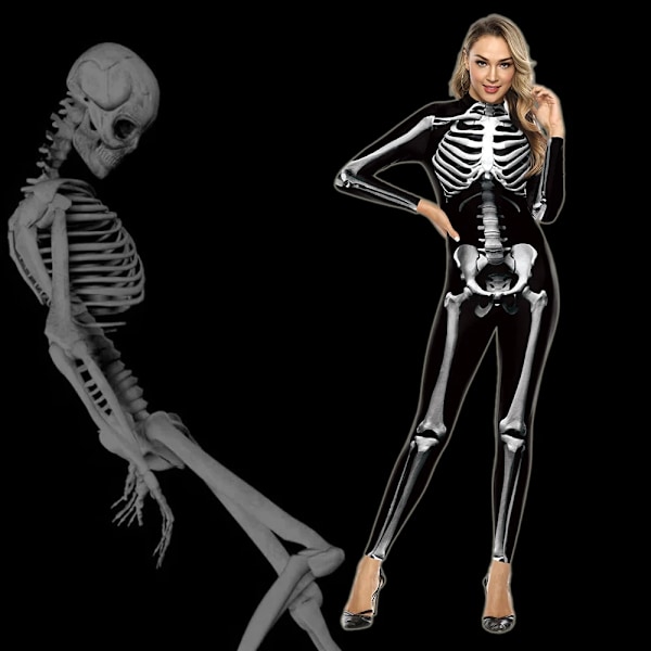 Zawaland Halloween fest tryckt Spandex elastisk Zentai skelett Body Jumpsuit Cosplay kostym Catsuit B142-318 B142-318 XL