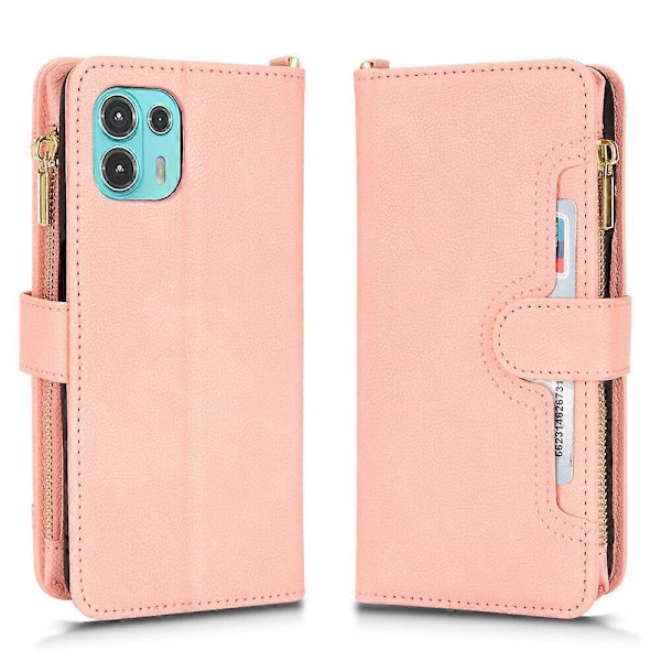 Fodral för Motorola Edge 20 Fusion Skydd Dragkedja Magnetisk Plånbok Korthållare PU Läder Flip Fodral Rosa{GKS} Pink A