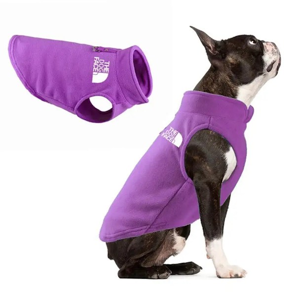 Vinter Utendørs Hundeklær Fleece Hundevest Jakke for Små og Mellomstore Hunder Fransk Bulldog Valp Hund Kattklær med Draggring Lilla Purple M