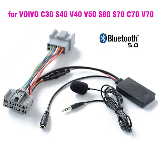 Auton Bluetooth 50 langaton puhelu handsfree Aux In -sovitin Volvo C30 S40 V40 V50 S60 S70 C70 V70 Xc70 S80 Xc90 -mikrofonilla