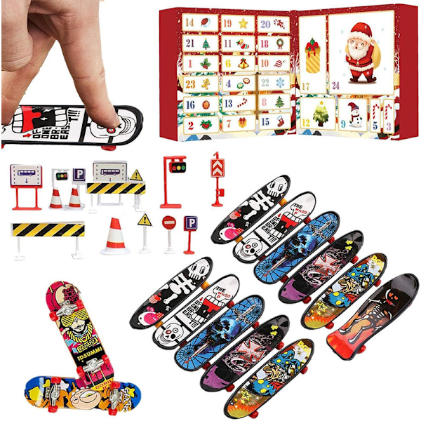 2023 Leksaksadventskalender Barn Finger Mini Skateboards 24 Dagar Jul Adventskalender med Färgglada Mini Fingerboard