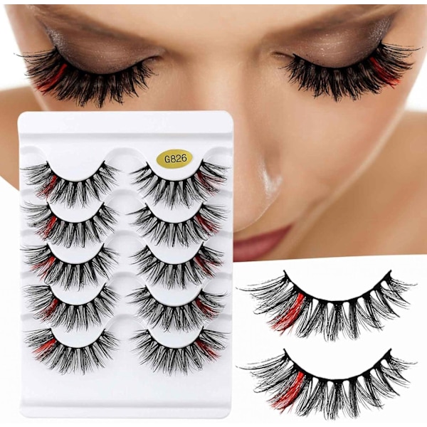 (iLashes.SE) 5 par lösögonfransar - 3D faux mink G826 (svart/rosa) (G-826)