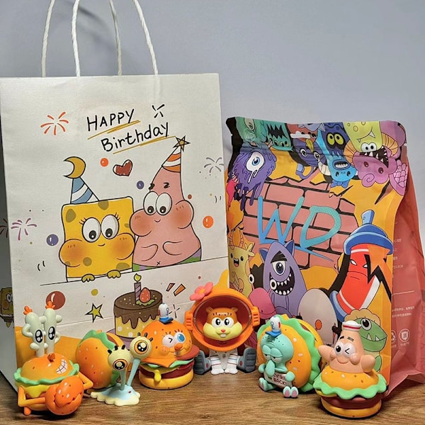 SvampBob Fyrkant blind box 6 hamburger-serie Patrik Stjärna Bläckvard handgjorda trendiga bil hängande nät kändis ornament gåva