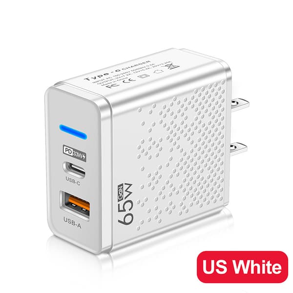 Hurtigoplader 65W USB C Oplader Til iPhone 12 USB White