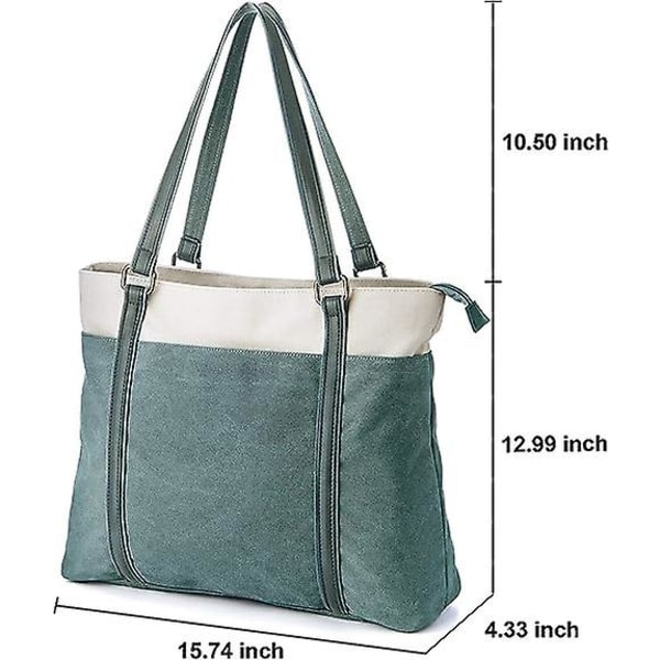 Kvinnor bärbar tygväska för arbete Lätt skarvduk 15,6 tums handväska