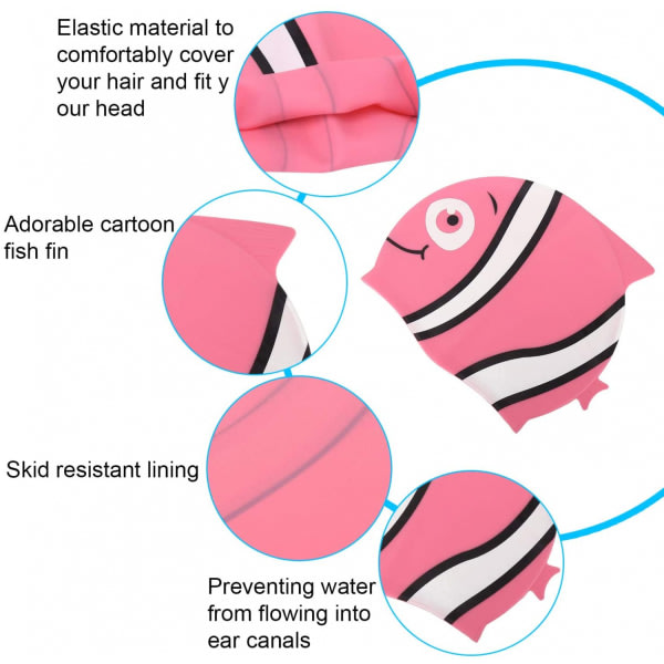 Cap Barn-2-pack Silikon Roliga Badmössor för flickor och pojkar, Barnsimhattar med tecknade hajar &amp; Minnows design