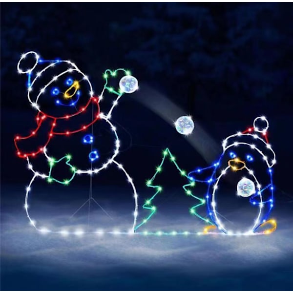 Animerad Julbelysning Snöbollskrig Ramdekoration Lysande Snögubbe & Pingvin