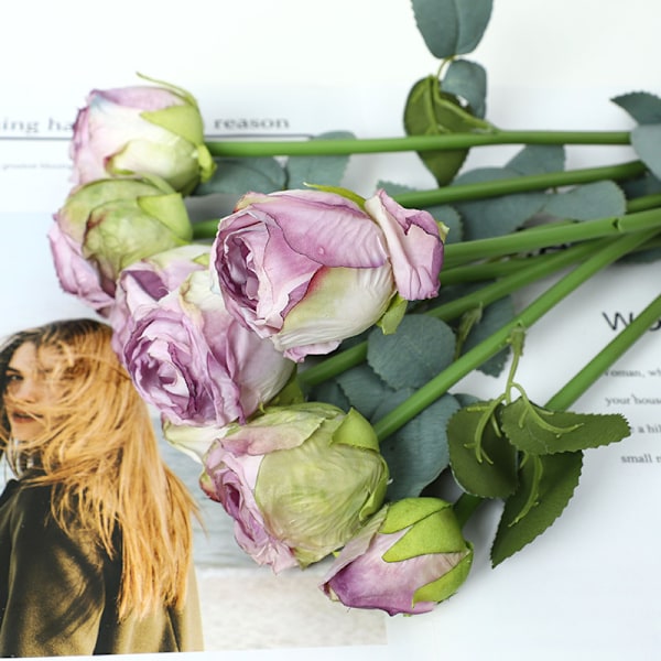 Languifang 8-Hoders Rust Rose Buketter Bryllup Simulering Blomst Hjem Dekorativ Falske Blomster Dekorasjon Kunstig Rose Bukett Spring Wine Red