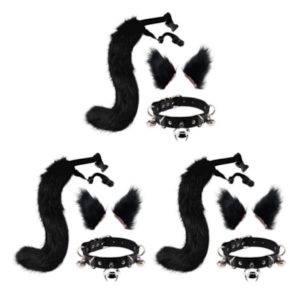 1/2/3/5 Faux Cat korvat ja häntä Set Halloween Fancy Dress Cosplay Musta Black 3PCS