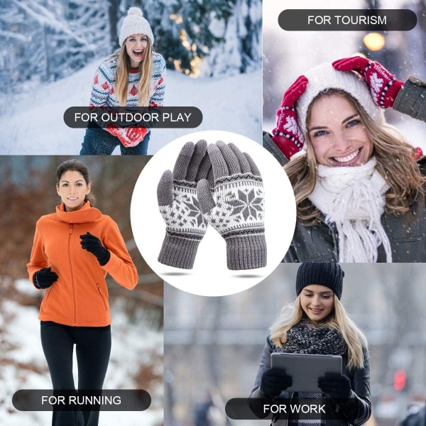 Stickade handskar för kvinnor TouchScreen Vinter Snöblomma Tryck Varma Vantar Unisex
