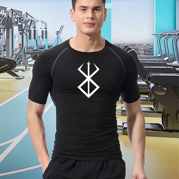Anime Berserk Tryck Herr Kompressions Tröjor Kortärmad Gym Träning Fitness Undertröjor Snabbtorkande Atletisk T-shirt T-shirts Toppar Svart 1 M[GKS]