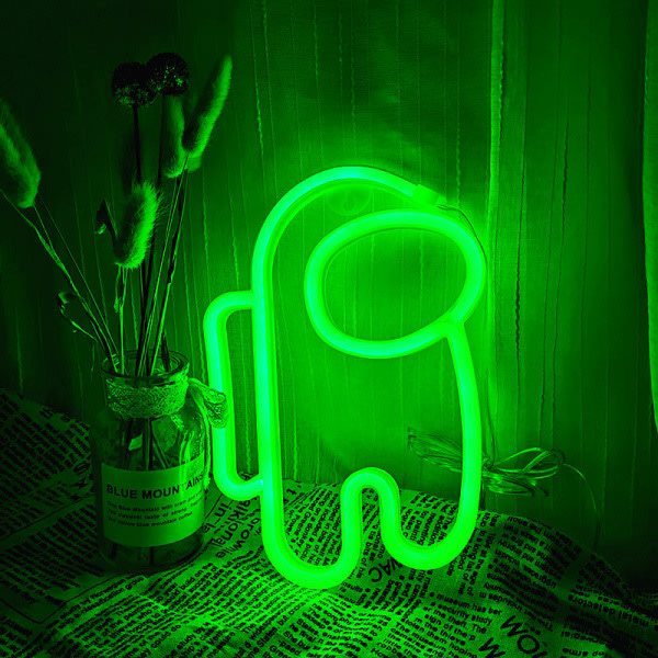 Alien neonskyltljus Astronaut neonskyltar USB eller batteridriven för barnrum Sovrum Bar Restaurang Spelrum jul（grön）