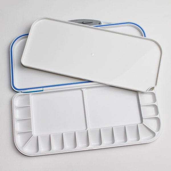 Lufttæt akvarelpalette, 18 brønde og 2 blandingsområder, akvarelpalette med låg, malerbakke med låg, malerpalette, foldbar malerbakke