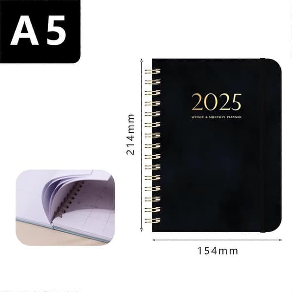 2025 Kalender, 140 Siders Notesbog, Dagbog, 2025 Planlægningsskema Vedhæftet Notesbog, Kalender Ugentlig Notesbog