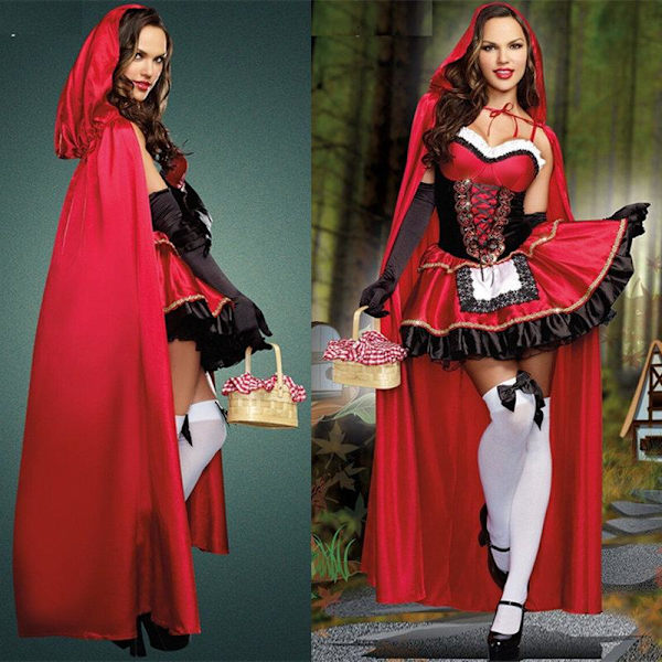 Pieni Punahilkka -asu Deluxe-kirjonnalla Seksikäs mekko Fantasia-asu Cosplay Halloween Hen Party Fantasia-asu M