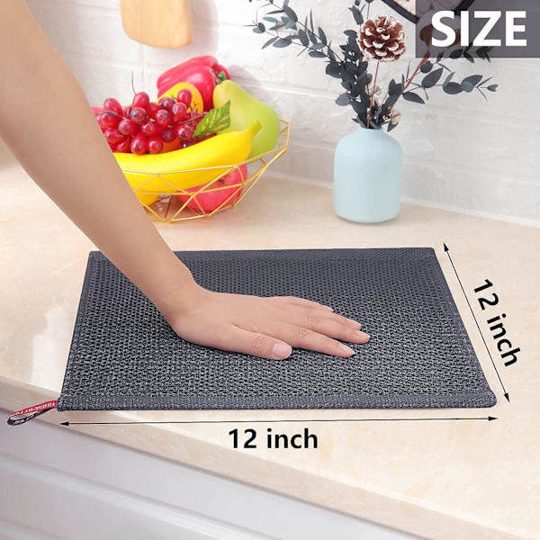 100% Bomulls Waffle-vävda Kökshanddukar, Ultra Mjuka Absorberande Snabbtorkande Disktrasor, 12x12 Tum, 6-pack, Mörkgrå