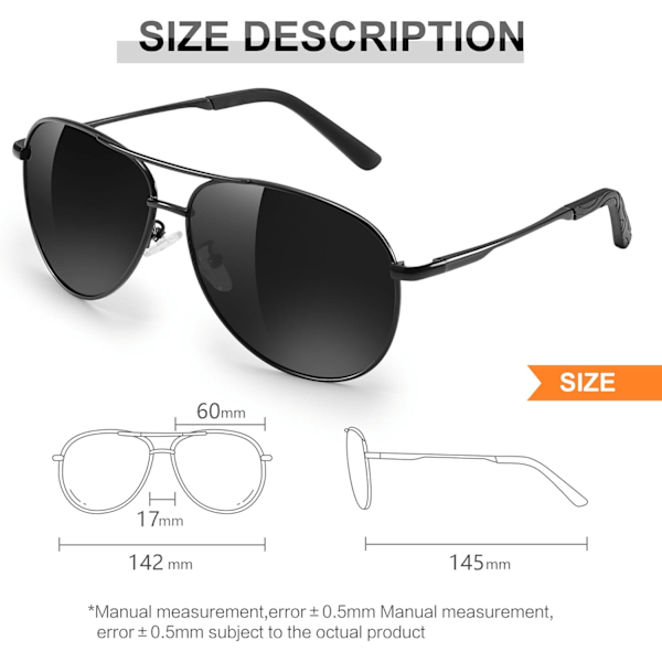 Pilot Solbriller Mænd Polariserede Solbriller Unisex UV400 Beskyttelse Sorte Solbriller Kørsel, Fiskeri, Løb Klassisk Ultralet Farvetone Gray Frame