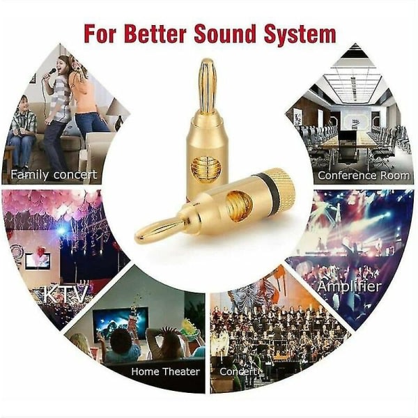 Bananpluggar, Premium 24k guldpläterad kontakt för hifi-högtalare, högtalarkabel, hemmabio, högtalarkabel 12 st