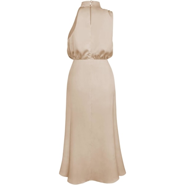 Sexy Kort Satin Kjole til Kvinder, Sommerlig Formel Lang Kjole, Mock Neck, Ærmeløs, Slids i Siden, Flydende Ærmeløs Maxi Skørter, Elegante Kvinders Skørter apricot S