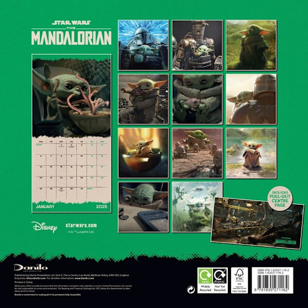 Star Wars The Mandalorian 2025 Kvadratisk Grogu Väggkalender 30cm Flerfärgad Multicoloured 30cm x 30cm