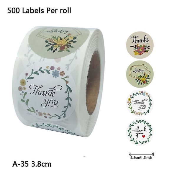 500 st 1,5 tum Blommor Tack för ditt företag klistermärken Paket sigill etiketter Bröllop Scrapbooking brevpapper klistermärken